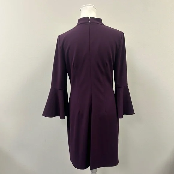 Eliza J Purple Sheath Dress with Mandarin Collar and Bell Sleeves - Picture 2 of 7